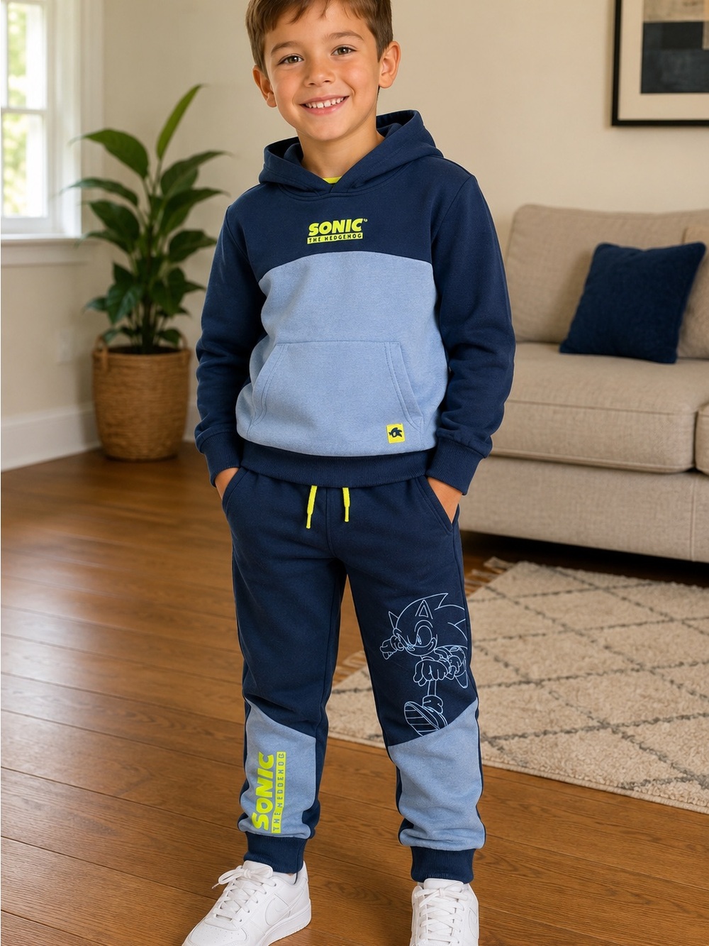 Sonic Themed Navy & Light Blue Kids Joggers